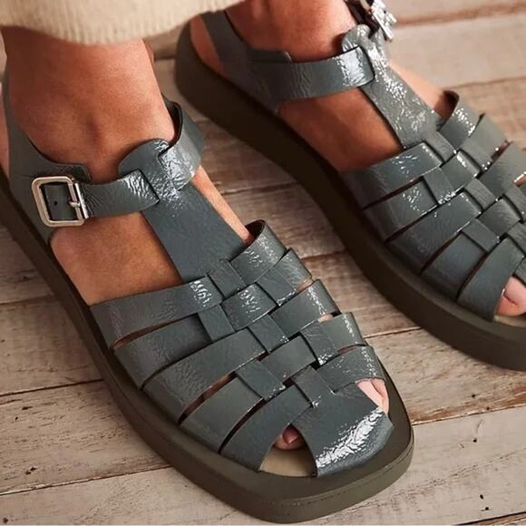 Free People Finn Platform Fisherman Sandals Sea Serpent Patent Leather EU 38 NEW - Picture 2 of 8